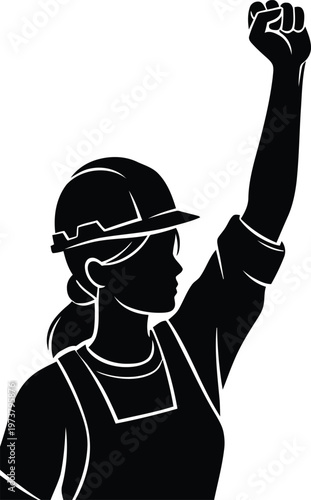 Workers unity empowered silhouette of a laborer raising a fist in solidarity