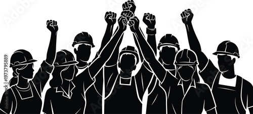 Workers unity celebrating collective strength and solidarity with raised fists