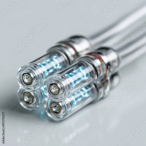 Close-up of LED Light Bulbs with Blue Light on White Surface