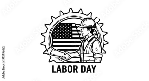 A labor day graphic with a worker and american flag