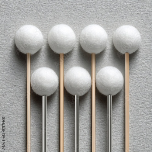 Mallet Sticks with White Felt Heads on Wooden and Metal Handles