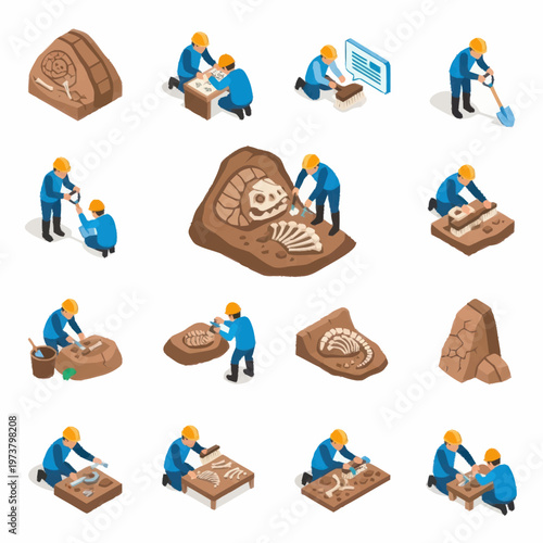 Paleontologist excavating dinosaur fossil remains.