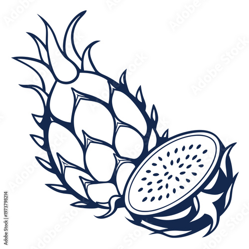 dragon fruit silhouette on white background