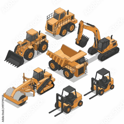 Yellow construction vehicles toy models.