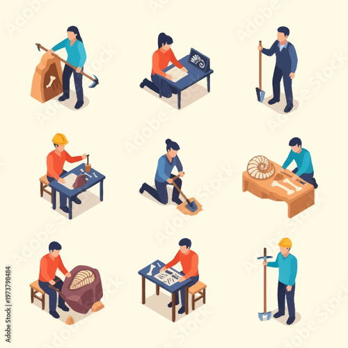 Workers engaged in various industrial tasks.