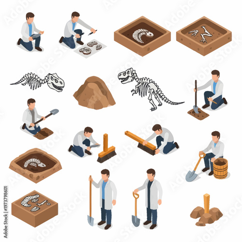 Paleontologists excavating dinosaur fossils carefully.