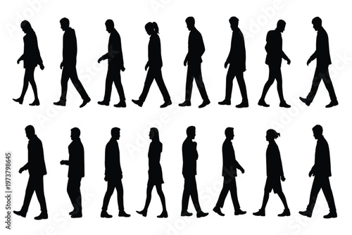 Black silhouettes of people walking in various poses vector illustration EPS PNG file