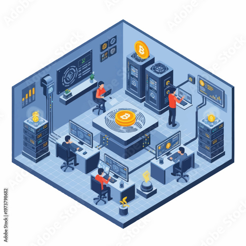 People working in a data center.