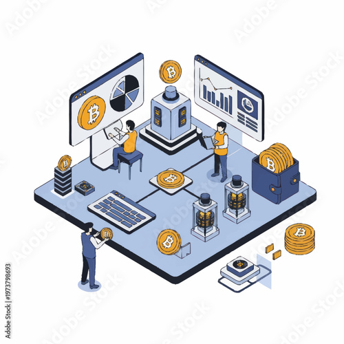 People working with cryptocurrency technology.