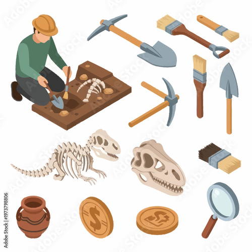 Archaeologist excavating dinosaur fossil remains.