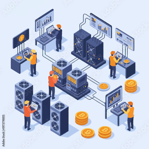 Workers operating industrial mining equipment.