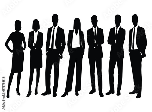 Group of businesspeople in black and white silhouettes standing vector illustration EPS PNG file