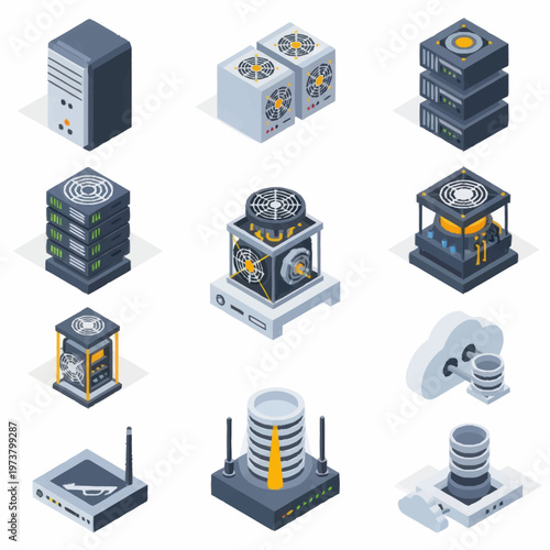 Collection of computer server hardware.
