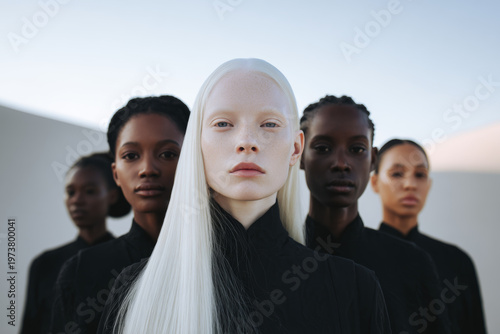 High-fashion models of different ethnicities 