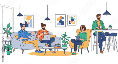 Creative Professionals Collaborating in Modern Breakroom