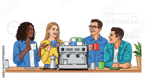 Diverse Colleagues Chatting by Espresso Machine