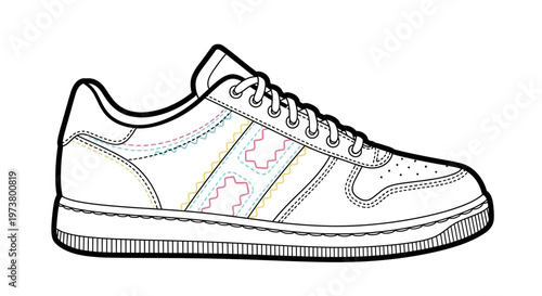 White athletic shoe with laces.