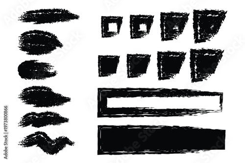 Abstract brush strokes collection black ink textures and artistic smears