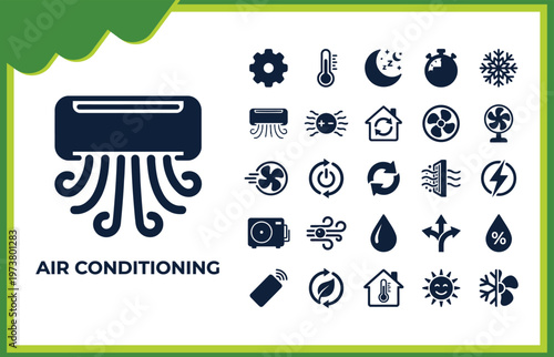 Air Conditioning Icon Set HVAC Cooling Heating Climate Control Vector