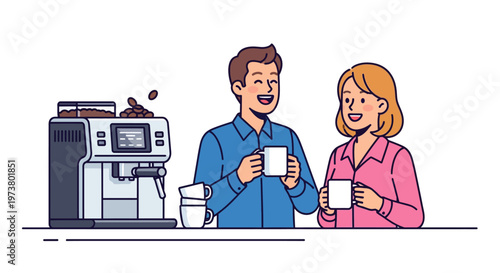 Colleagues Laughing Near Modern Coffee Machine