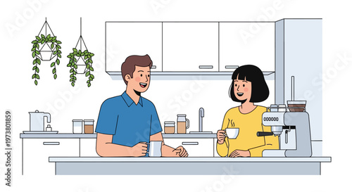 Colleagues Laughing While Making Coffee in Kitchen