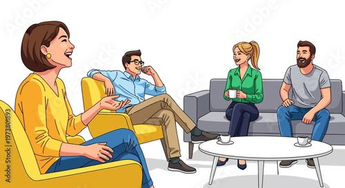 Coworkers Relaxing and Chatting in Office Lounge
