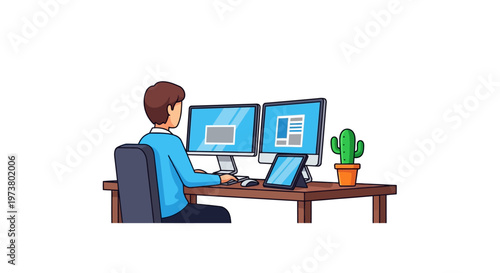 Focused Professional Working at Minimalist Office Desk