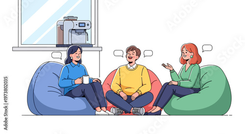 Happy Colleagues Relaxing in Modern Office Lounge