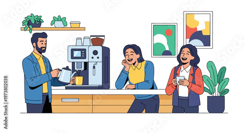 Happy Coworkers Chatting During Coffee Break