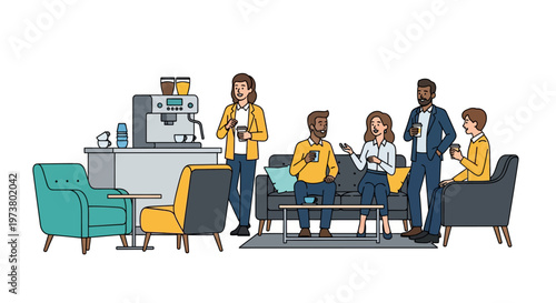 Happy Coworkers Relaxing in Modern Office Lounge