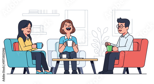 Happy Coworkers Chatting Over Coffee Break