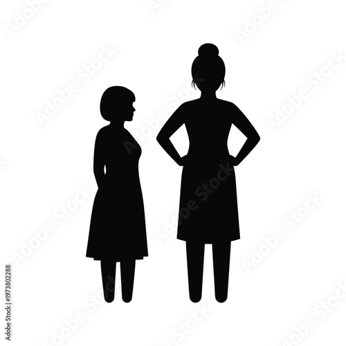 Silhouettes of two figures in a minimalist black and white illustration representing human connection and diversity
