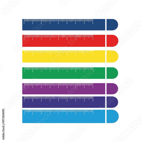 Colorful Measuring Rulers Set, School Supplies, Education, Math Tools, Graphic Design Elements