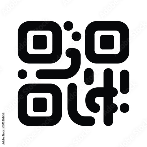 Abstract black and white geometric design featuring bold shapes and punctuation symbols