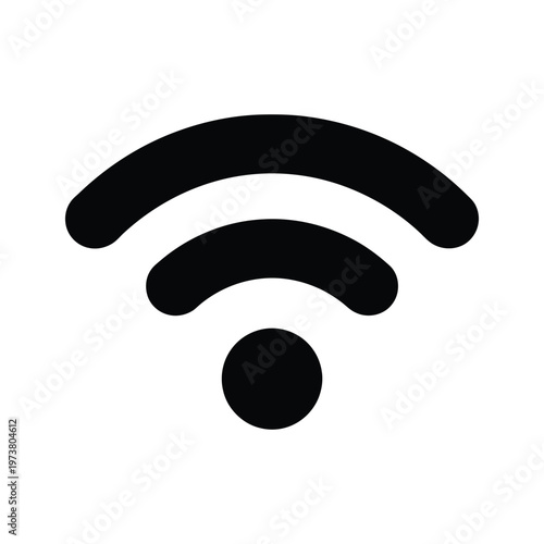 Black and white icon depicting a wifi signal with three bars and a dot below