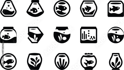 Aquarium Silhouette Icon Fish Tank Outline Elegant Design