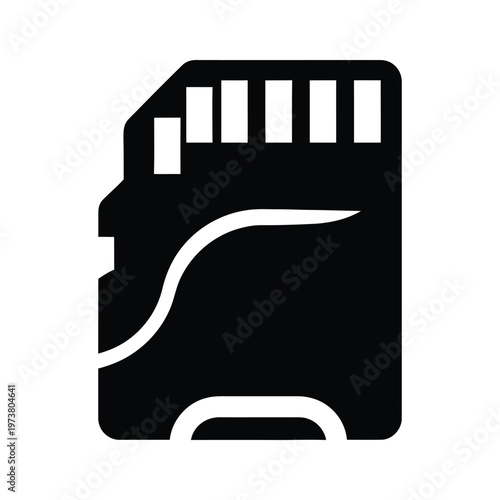 Black and white illustration of a micro sd memory card with contact points