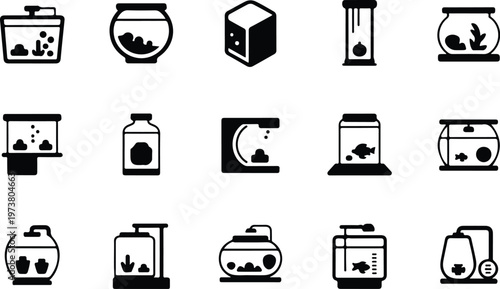 Aquarium Silhouette Icon Fish Tank Outline Elegant Design