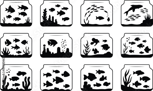 Aquarium Silhouette Icon Fish Tank Outline Elegant Design