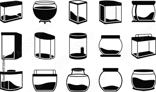 Aquarium Silhouette Icon Fish Tank Outline Elegant Design