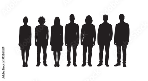 Illustration of a diverse group of silhouettes representing unity and teamwork in a professional setting