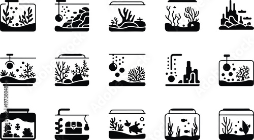 Aquarium Silhouette Icon Fish Tank Outline Elegant Design