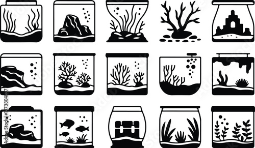 Aquarium Silhouette Icon Fish Tank Outline Elegant Design