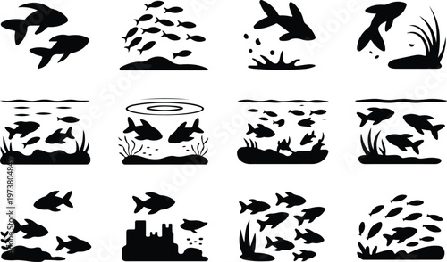 Aquarium Silhouette Icon Fish Tank Outline Elegant Design