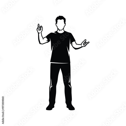 a person dancing with arms raised in a black silhouette against a white background