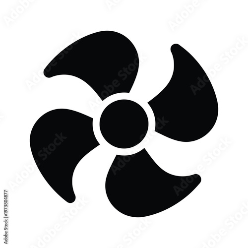 A stylized depiction of a four-leaf clover or pinwheel design in black and white