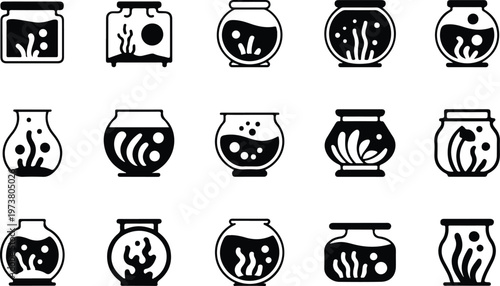 Aquarium Silhouette Icon Fish Tank Outline Elegant Design