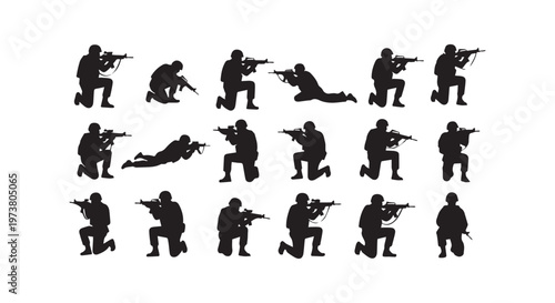 Detailed view of a black and white vector illustration of various hand gestures and poses for communication and expression