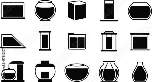 Aquarium Silhouette Icon Fish Tank Outline Elegant Design