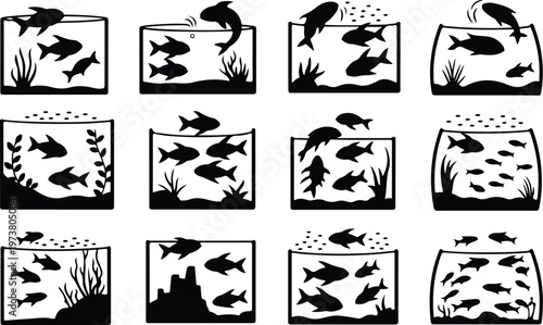 Aquarium Silhouette Icon Fish Tank Outline Elegant Design